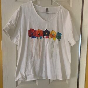 Floral White T-Shirt,gauzy material